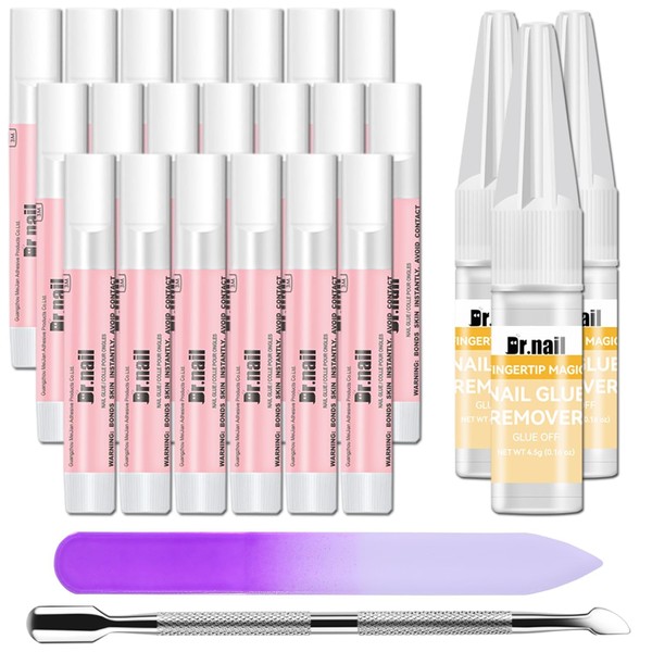 Dr.nail 20 Pcs Super Nail Glue with 3Pcs Remover for