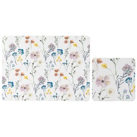 Sets of 4 (8 pc) Pressed Flowers Placemat & Coaster Set, Floral Cork Backed Placemats & Coasters, & Kitchen Protector Mats for Decoration, Heat-Resistant Coating.