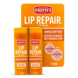 O'Keeffe's Lip Repair Unscented Lip Balm for Dry, Cracked Lips - Stick (Twin Pack) - Moisturizer for Very Dry Lips