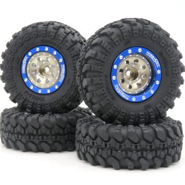 hobbysoul Heavy Adjustable Offset 1/24 Wheels and Tires, Negative Offset 1.0 Wheels Rims and Tires for 1:24 RC Crawler Axial SCX24,(4-Pack, Assembled)