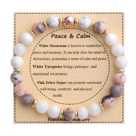 KSQS Healing Stone Bead Bracelet for Women, Natural Gemstones Balance Protection Bracelet, Spiritual Crystal Beads Bracelet Anxiety Relief with Meaning Card(#21)