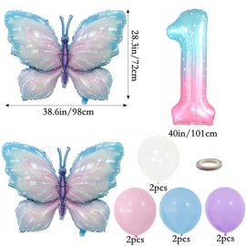 Kiwochy Gradient Pink Schmetterling Ballons 1. Geburtstag Dekoration Mädchen Deko 1 Jahre Schmetterling Geburtstag Party Set Riesige Bunte Schmetterling Folie Ballon für Schmetterling Party Supplies