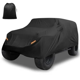 X AUTOHAUX Car Cover for Jeep Wrangler JK JL YJ TJ 4 Door 2007-2021 Outdoor Waterproof Sun Rain Dust Wind Snow Protection w/Driver Door Zipper Black