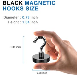 LOVIMAG Magnetic Hooks, 40LBS Black Magnet Hooks Strong Neodymium Magnets with Epoxy Coating, Metal Magnetic Hooks for Refrigerator，Locker Accessories, Cruise, Kitchen, Office, Classroom-6 Pack