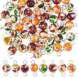 SUPERFINDINGS 48Pcs 8 Styles Gemstone Connector Charm Round Amber Links Charms Double Loop Gemstone Charms for Jewelry Making Earring