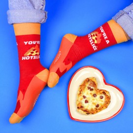 Cockney Spaniel You’re a Hot Slice – Fun and Quirky Red Pizza-Themed Crew Socks for Men | UK 6-11 (EUR 41-46 | US 7-12) | Unique Gift for Pizza Lovers, Birthdays, Christmas, or Any Occasion