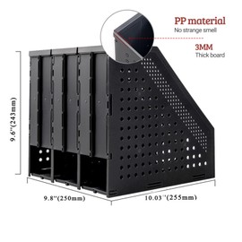 Marte Vanci Collapsible Magazine File Holder Desktop File Binder Organiser Lever Arch File Holder Paper Book Document Divider Adjustable for Desk Bookshelf Cabinet Racks(Black 3 Compartment)