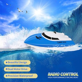 SZJJX RC Boat, Remote Control Boats for Lake/Pool/Pond, 2.4 GHz High Speed Outdoor Adventure Electric Mini RC Racing Boats with Rechargeable Battery, Water Play Toy Gift for Boys&Girls-Blue