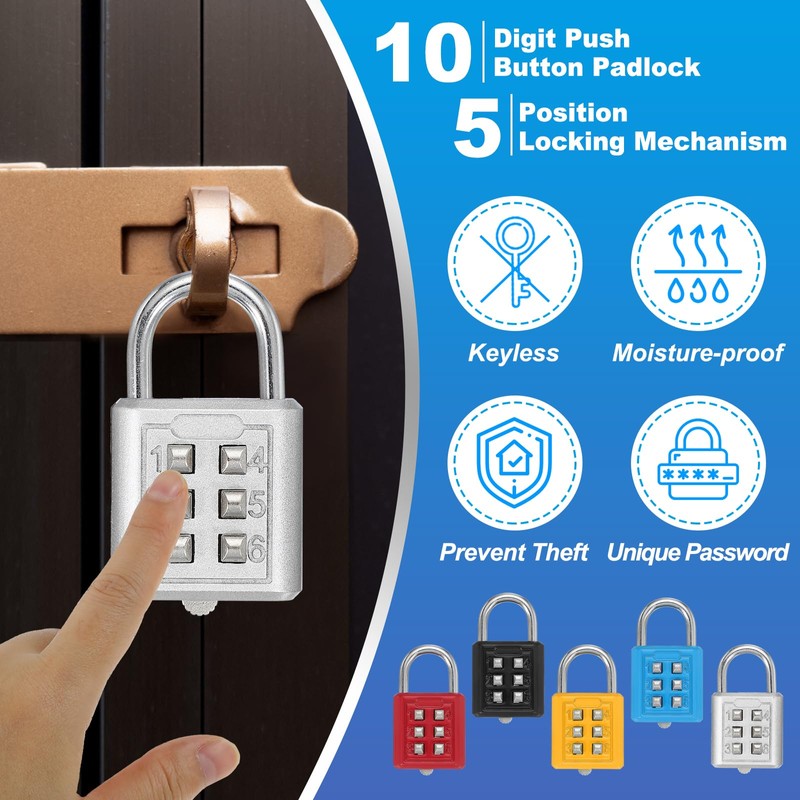 sourcing map Combination Padlock, 6-Digit Push Button Padlock 3-Position Locking