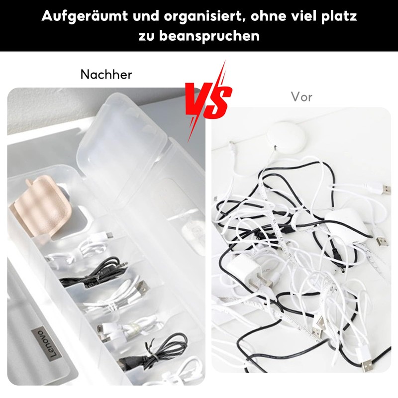Cable Storage Box, Pack of 2 Cable Organiser Box, Charging