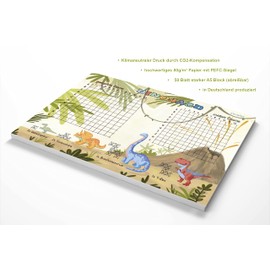 PICTALOO Dinosaur Hunting Game Pad Set, Stone Age Ships Sinking Fleet Maneuver with 50 Sheets per Pad, DIN A5, Travel Game for Travel, Boys Girls Adults, Family Game German (Set of 2)