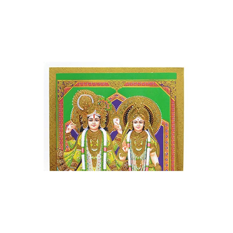 Hindu God Lord Radha Krishna Gold Foil Embossed Shrine Picture