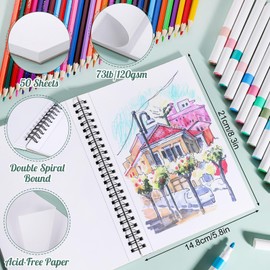 50 Sheets Marker Paper Pad, A5 Bleedproof Art Sketch Pad, 73lb/120gsm Drawing Paper Spiral Sketch Book, Alcohol Marker Paper Painting Coloring Paper for Beginners, Artists, Gift