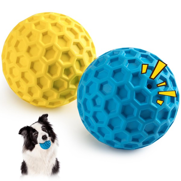 HIPPIH Indestructible Squeaky Dog Toys, Interactive Dog Balls 2 Pack,