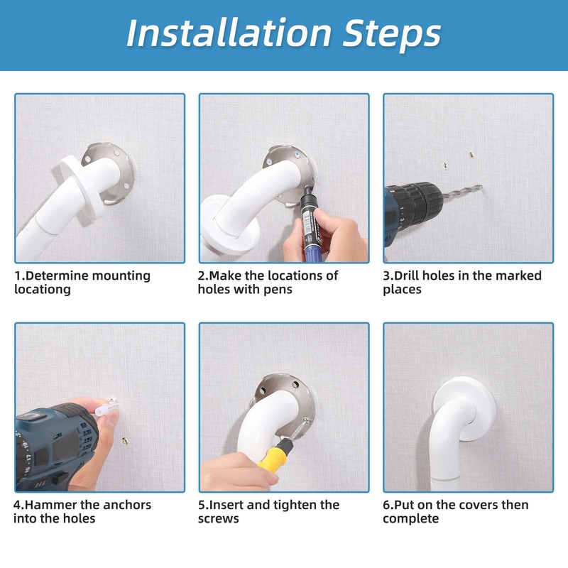 2PCS Bath Grab Rails with Anti-Slip Grip