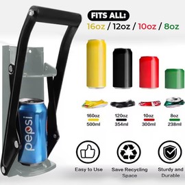 Premium Can Crusher for Recycling and Bottle Opener - 16 Oz and 12 Oz Can Crusher for Aluminum Cans, Heavy-Duty Wall-Mounted Soda Can Smasher, Mounting Screws Including (Gray)