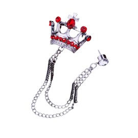 Crystal Crown Hanging Chain Brooch Suit Pin Sparkling Vintage Gold Crown Brooch Elegant Suit Stud Shirt Studs Lapel Pin Accessories for Women Men - Silver & Red