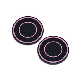 Piburth 2PCS Car Coasters for Cup Holder, 2.75 Inch Non-Slip Insert Water Bottle Holder Pads, Dustproof Automotive Interior Accessories Mat, Universal for Vehicles, Trucks, RVs and More (Black/Pink)