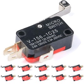JESSINIE 10pcs V-156-1C25 Micro Limit Switch SPDT with Silver Base Contact and Roller Lever for Industrial Automation