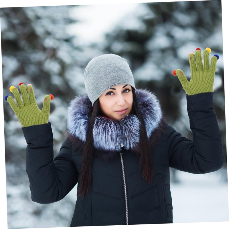 TOVINANNA 1 Pair Fur Ball Fingerless Gloves for Women Knit