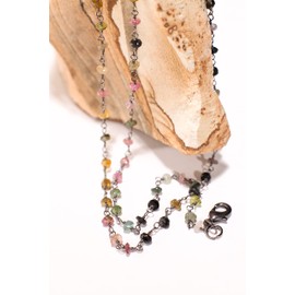 Tourmaline Silver Oxidized Faceted Natural Precious Gemstone Chain High Quality Layer Finished Necklace with Clasp