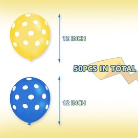 AnnoDeel 50pcs Blue Yellow Polka Dot Latex Balloons, 12inch Blue Polka Dot Balloons and Yellow Polka Dot Balloons for Graduation Anniversary Birthday Baby Show Bachelorette Party Decoration