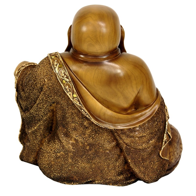 Oriental Furniture 10" Sitting Hotei Happy Buddha Statue, Bronze