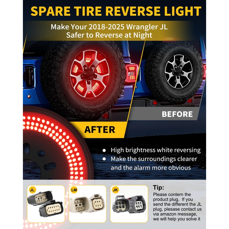 CAFOPAR Spare Tire Brake Reverse Light for 2018-2026 Jeep Wrangler