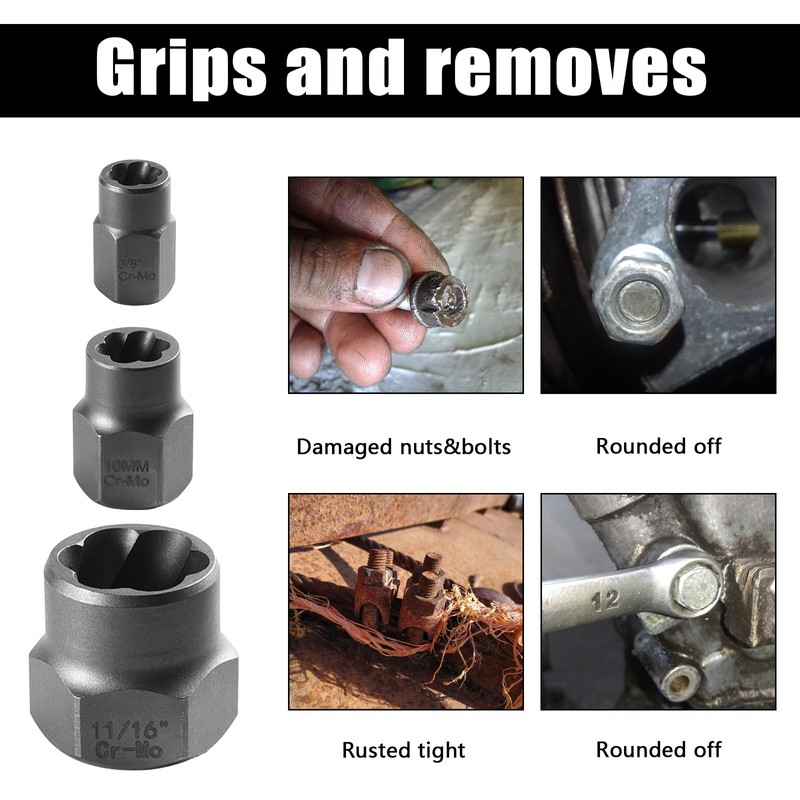 Bolt Extractor Set, 14Pcs 3/8'' Drive Impact Bolt and Nut