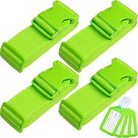 TRANVERS Ultra Long Heavy Duty Luggage Straps for Suitcases/Uprights/Duffels/Bags, 79" Adjustable Travel Packing Belts for Cargo Safety, Sturdy Baggage Strap Belts Multi-Pack, Green (4 straps with 4