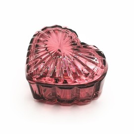 WHSLILR Glass Jewelry Box Heart Shape Cute Box for Storage Ring Earring Trinket Vintage Jewelry Organizer Decorative Gift for Women Girls, 3.5x2.95x1.7 IN-GRB006-Red