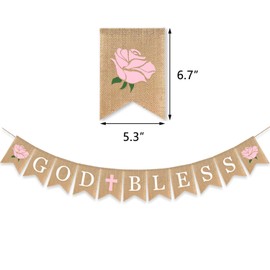 Flower God Bless Banner Baptism Burlap Garlands Girl Pink Cross Floral First Communion Christening Decoration