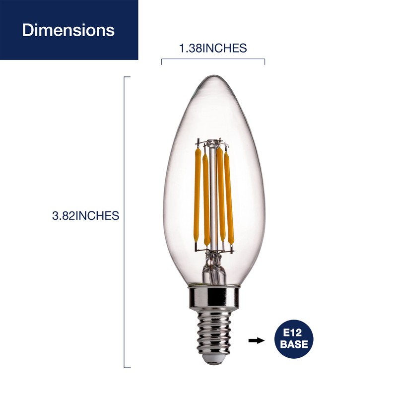 FLSNT 60W Equivalent LED Chandelier Light Bulbs, Dimmable, E12 Base,