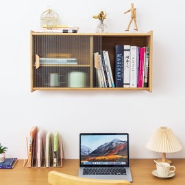 Tiita Tiita Small Kitchen Pantry Cabinet, Bamboo Wall Sideboard with Glass Doors, Cupboard Food Pantry Cabinet for Kitchen, Living Room and Dinning Bedroom