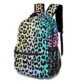 DTCCET Multi-Colored Leopard Backpack, Stylish Laptop Bag Classic Leopard Daypack with Multiple Pockets, Lightweight Shoulders Backpack (Colorful Leopard)