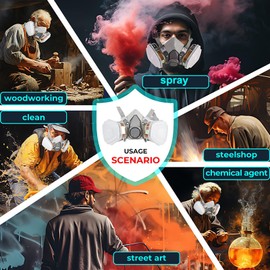 LAMANICE Half Face Respirator Mask, Dust Mask with 10 Filter Cottons and Ear Plugs, for Organic Vapours, Grinding, Welding, Woodworking, Chemicals, Paint, Formaldehyde