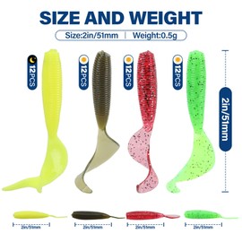 Keencatch 5cm(2") Soft Plastic Baits, Worm Grub Bream Fishing Lures for Saltwater and Freshwater, Curly Tail Soft Fishing Lures for Flathead