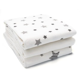 Clevere Kids Molleton Cloths Pack of 3 Absorbent Molleton Underlay Baby Burp Cloths 80 x 80 cm Grey Stars Ultra Soft ÖkoTex Cotton Cloths