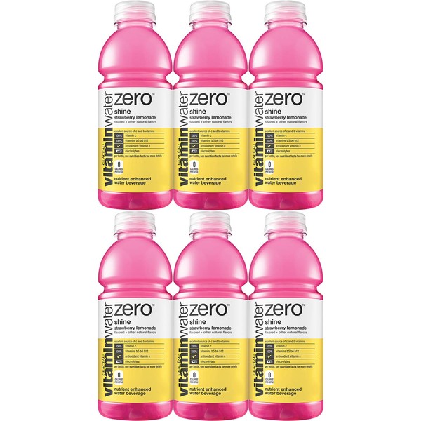 Vitamin Water Zero, Strawberry Lemonade - Shine, 20oz Bottle (Pack of 6, Total of 120 Oz)