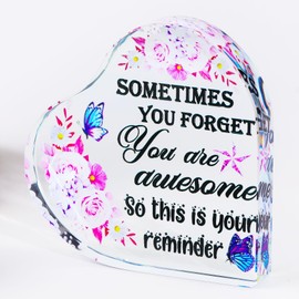 Ornalrist Sometimes You Forget You Are Awesome Inpirational Gifts for Women Glass Heart Colourful Keepsake Motivational Birthday for Friends Girls