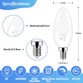 Brightever Candelabra 40W Equivalent LED Light Bulbs, 4W Candle Light Bulbs with Small E12 Base, Daylight White 5000K Ceiling Fan Lightbulbs, Type B Bulb for Wall Sconces, Non-Dimmable, Pack of 6