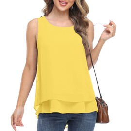 Jouica Women's Chiffon O-Neck Sleeveless Blouse Tops Business Casual Office Work Shirts,Yellow,3XL-Large