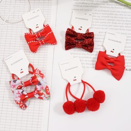 MUFEKUM 5 Pairs Kids Bow Hair Bands, Kids Red Bows Hair Ties, Ponytail Bow Hair Bow Bobbles for Girls Toddler Kids, Girls Hair Accessories for Daily Party Birthday Gift (Red)