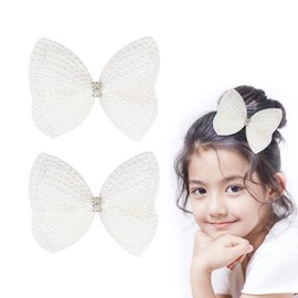 2Pcs White Hair Bow Clips, 3.5 Inches Pearl Hair Bows for Girls and Women, White Hair Clips Hair Accessories(Style 1)