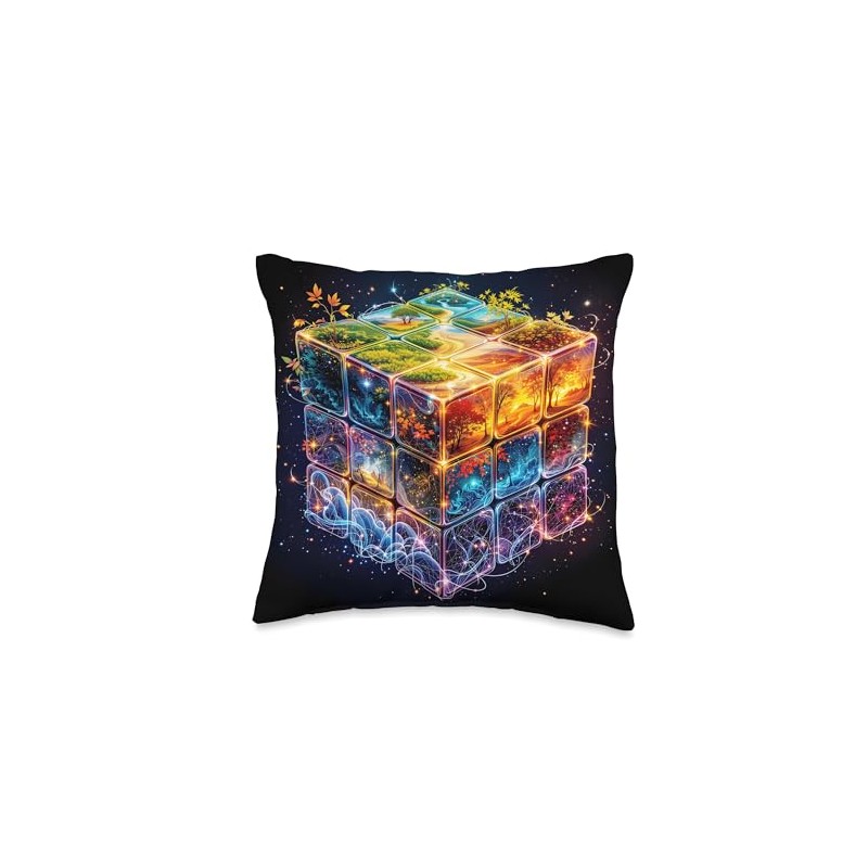 Fantasy Cube Seasons Space Throw Pillow