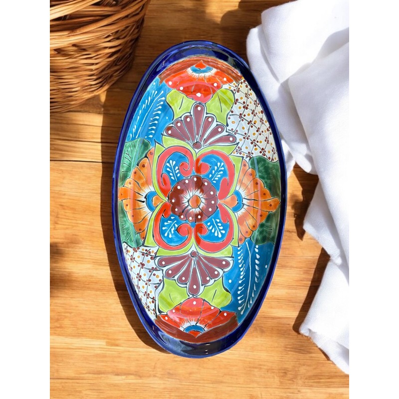 Large Talavera Oval Platter – 17.5” x 10” Hand-Painted Ceramic