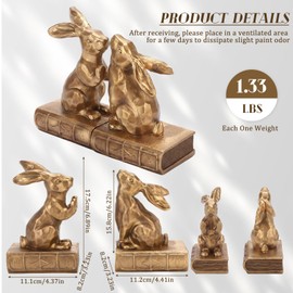 Tatuo 2 Pcs Rabbit Bookends for Shelves, Vintage Book Ends for Heavy Books