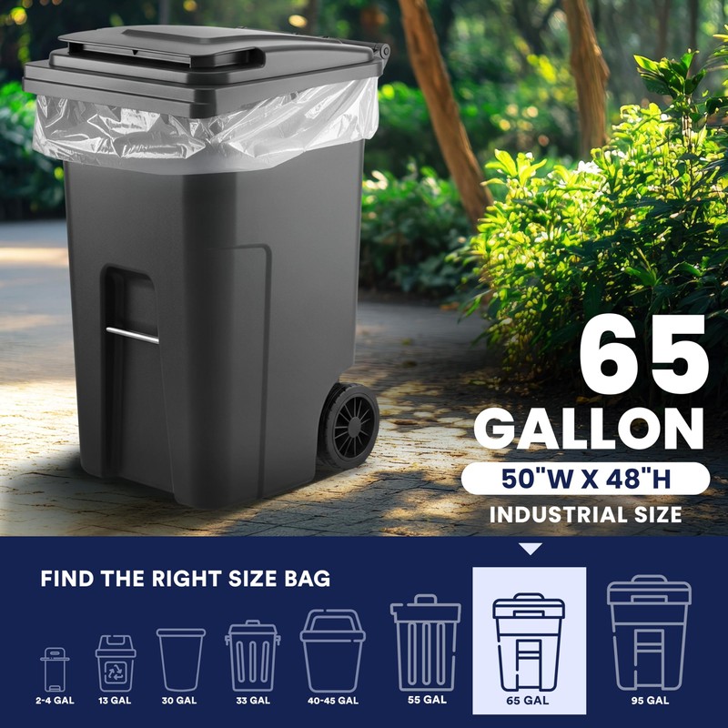 Plasticplace 65 Gallon Trash Bags │ 2.7 Mil │ Clear