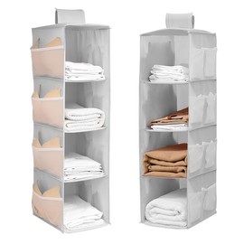 QUMENEY 2 Pcs Hanging Wardrobe Storage Closet Organiser Hanging Storage Shelves With Side Pockets Clothes Organiser Space-Saving and Foldable Bedroom Storage （Grey）