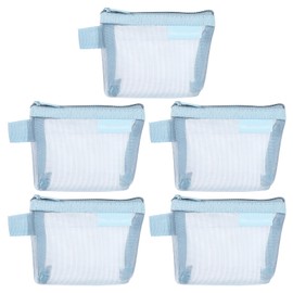 sourcing map Mini Zipper Mesh Bag 3" x 5", 5 Pcs Nylon Small Makeup Zipper Mesh Pouch Cosmetic Case Mesh Storage Bags for Earphone, Credit Card, Light Blue
